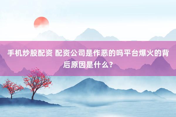 手机炒股配资 配资公司是作恶的吗平台爆火的背后原因是什么？